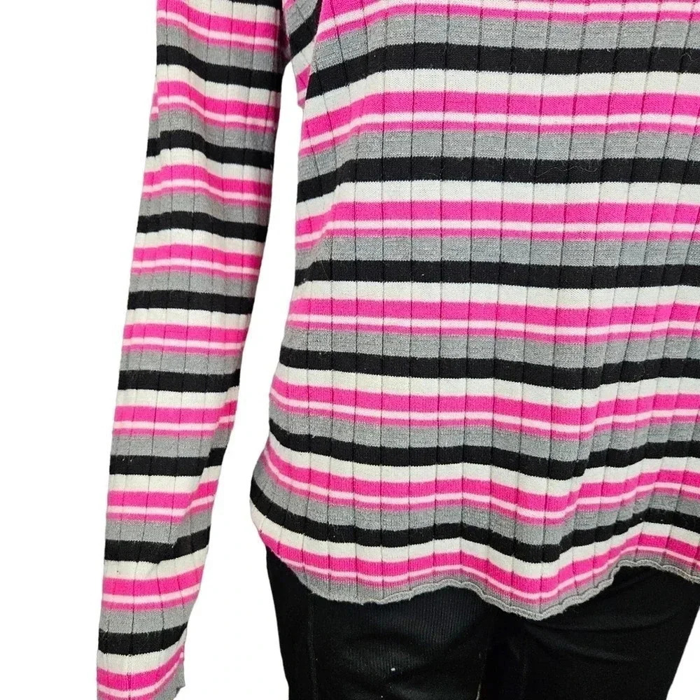 Pink and Black Stripped Ribbed Sweater Long Sleeve Size XL (15/17) No Boundaries - Picture 2 of 9